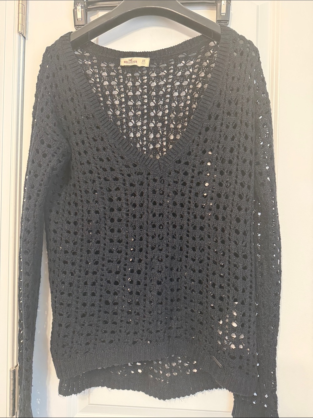 Hollister Black Open-Knit V-Neck Sweater